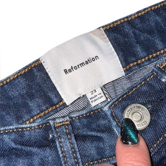 REFORMATION women’s dark wash Seneca Jax High Waist Straight Leg Jeans size 23 - Picture 6 of 9
